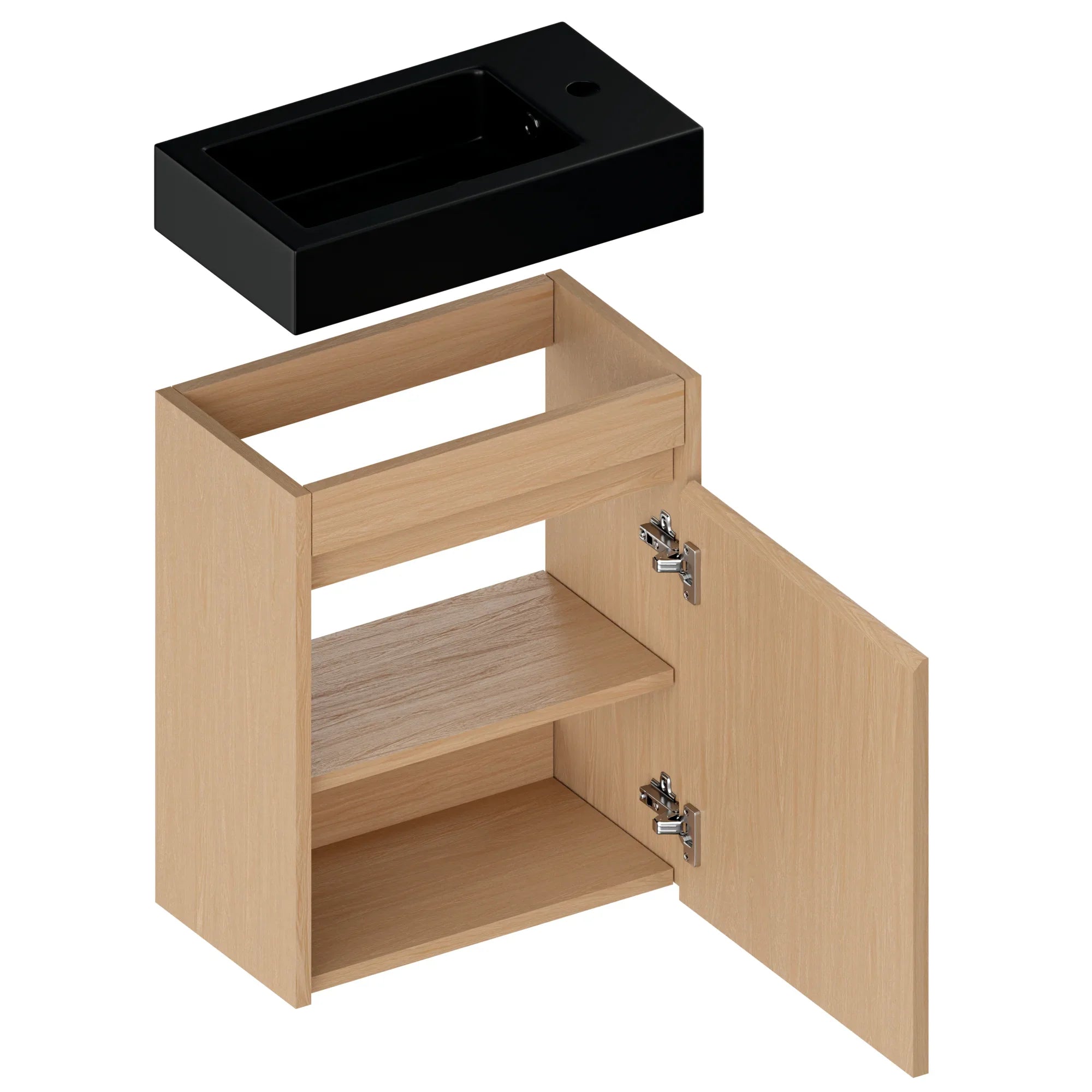 Meuble de toilette Elen – 40 cm – Chêne clair – Vasque noire - Précommander