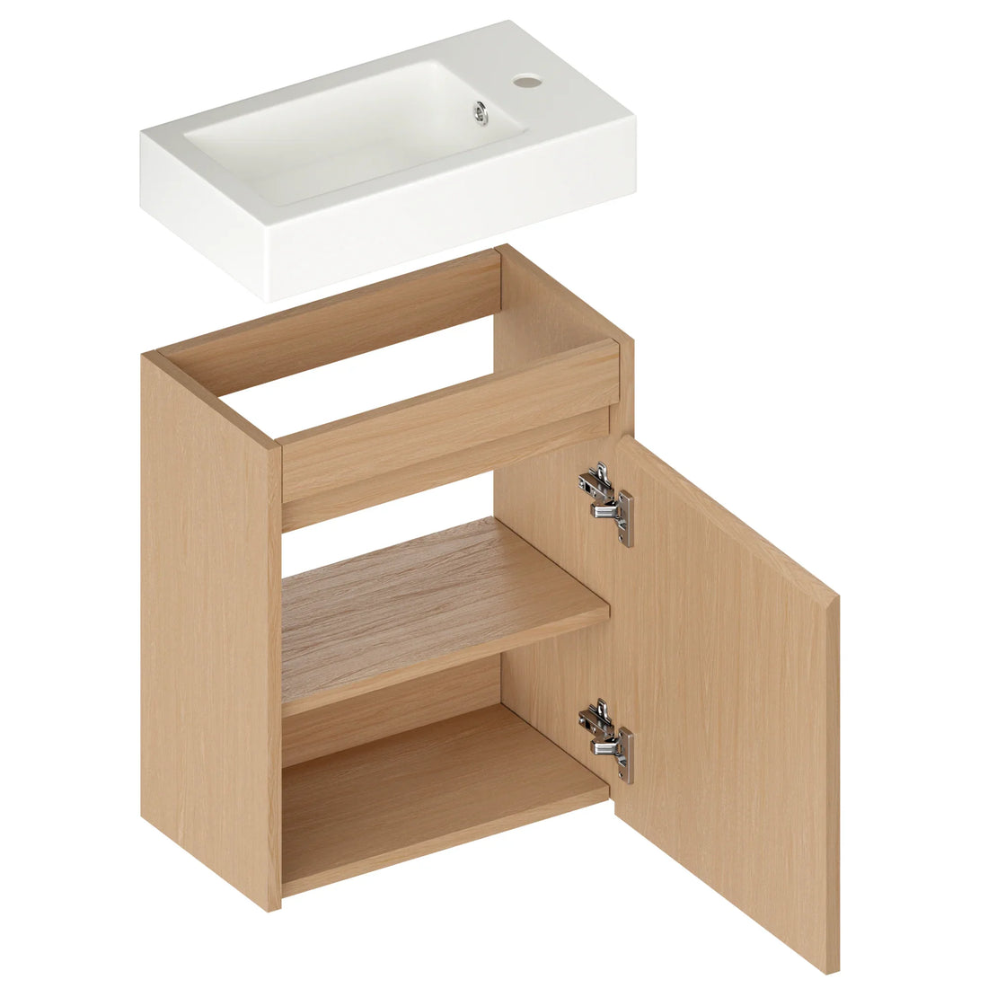 Meuble de toilette Vivo – 40 cm – Chêne Clair – Lavabo Blanc