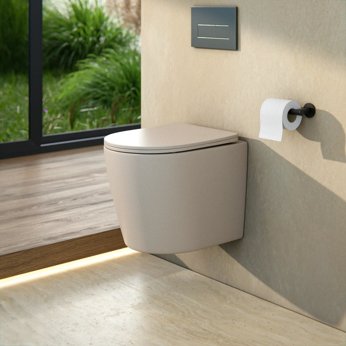 WC Suspendu Varo - Sans Bride - Abattant Soft-Close - Taupe