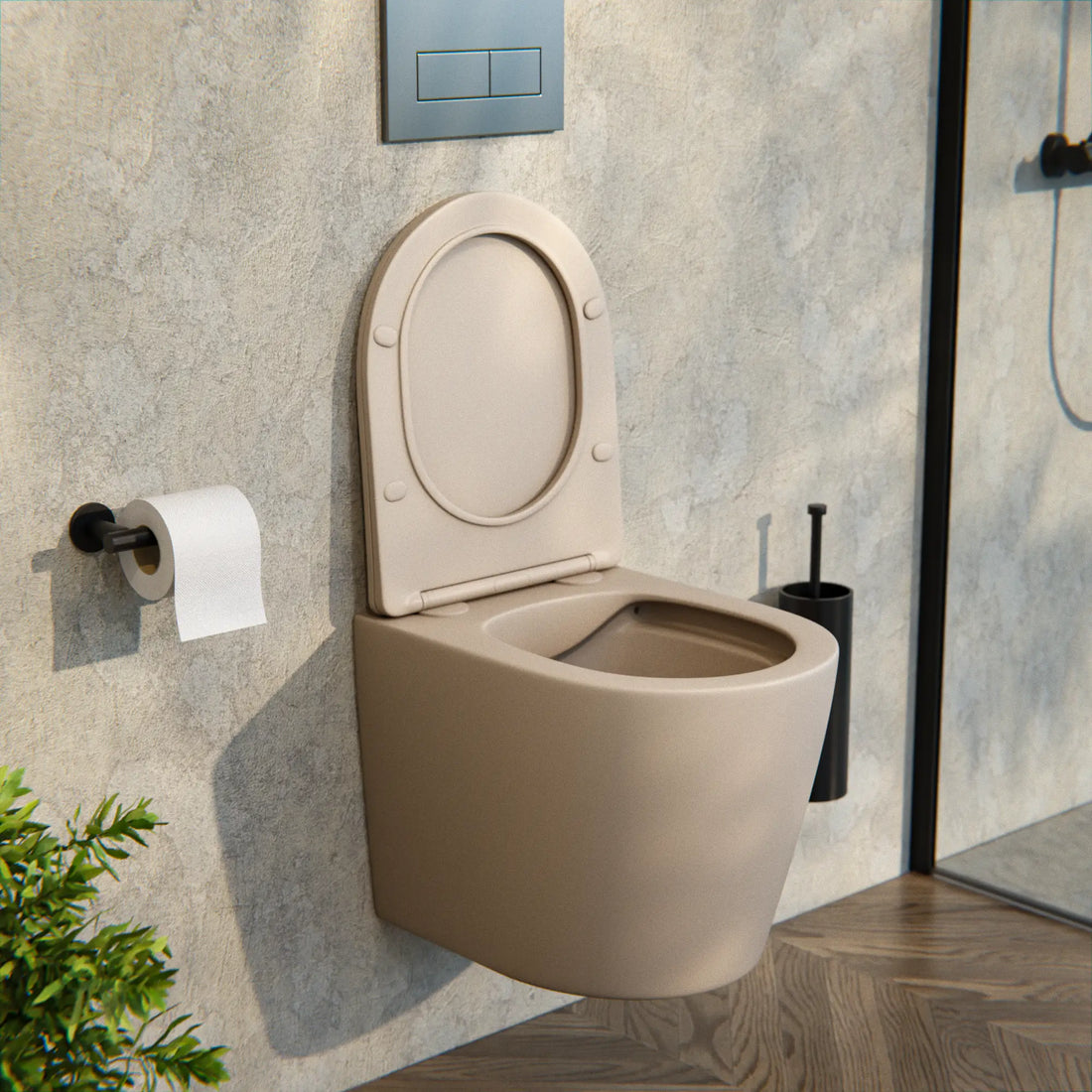 WC Suspendu Varo - Sans Bride - Abattant Soft-Close - Taupe