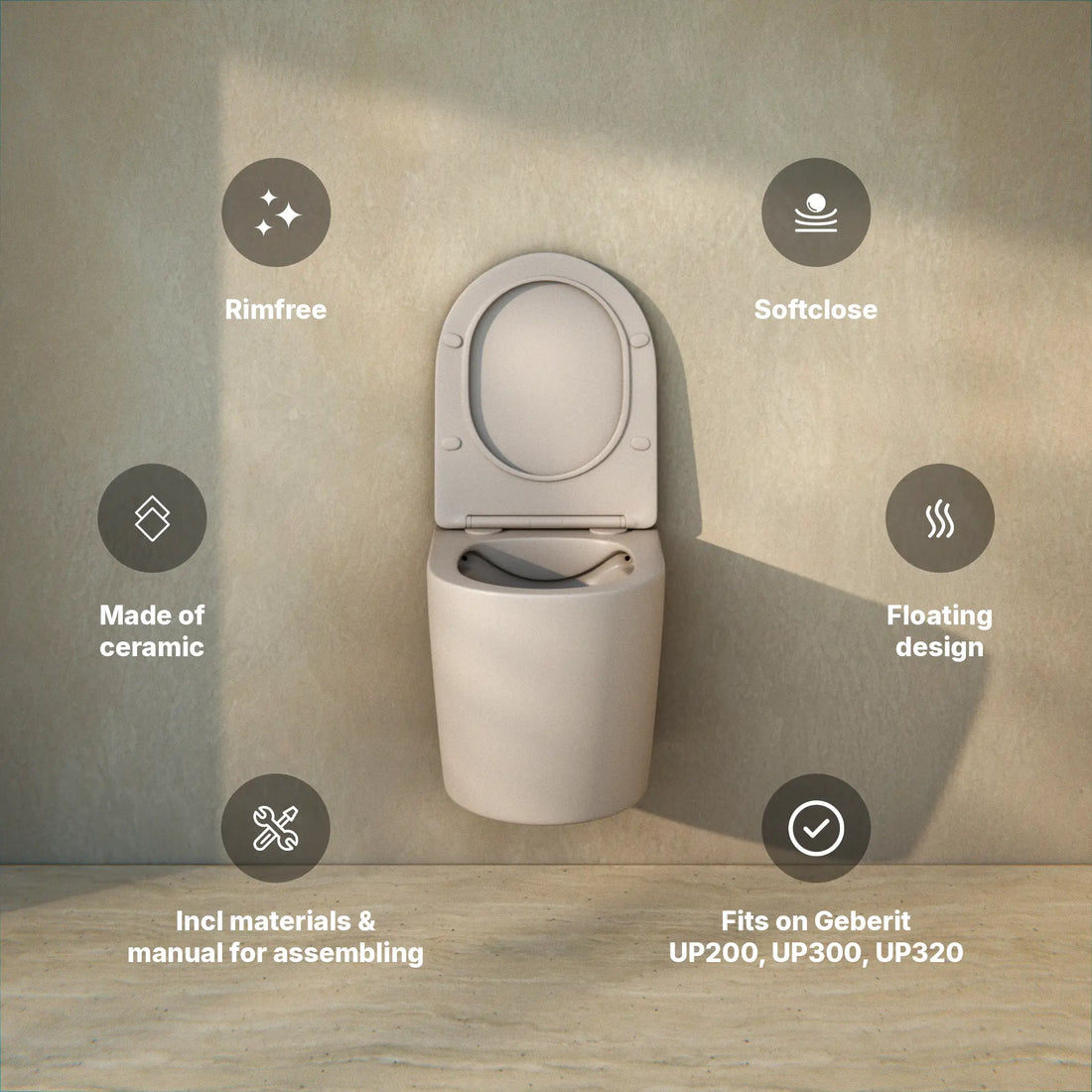WC Suspendu Varo - Sans Bride - Abattant Soft-Close - Taupe