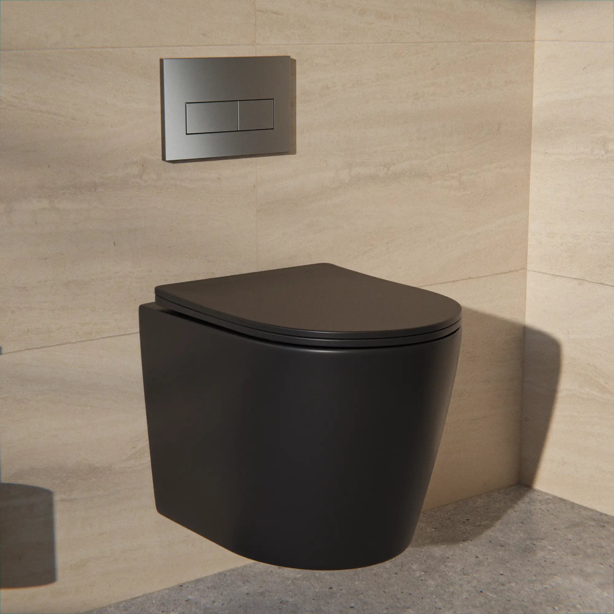 Toilette suspendue Varo - Sans cadre - Abattant Soft-Close - Noir mat