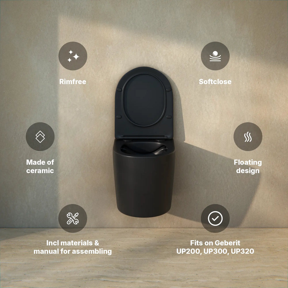 WC Suspendu Varo - Sans Bride - Abattant Soft-Close - Noir Mat