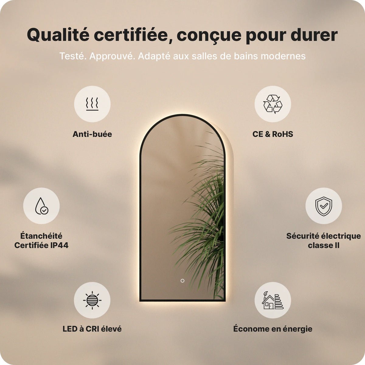 Miroir de salle de bain - 45x100 - Arche - Cadre noir
