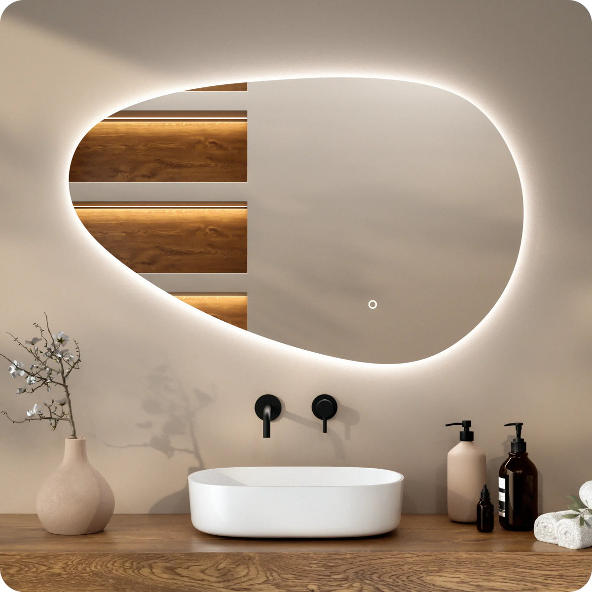 Miroir de salle de bain - 100x62.5 cm Asymétrique - Sans cadre - Précommander