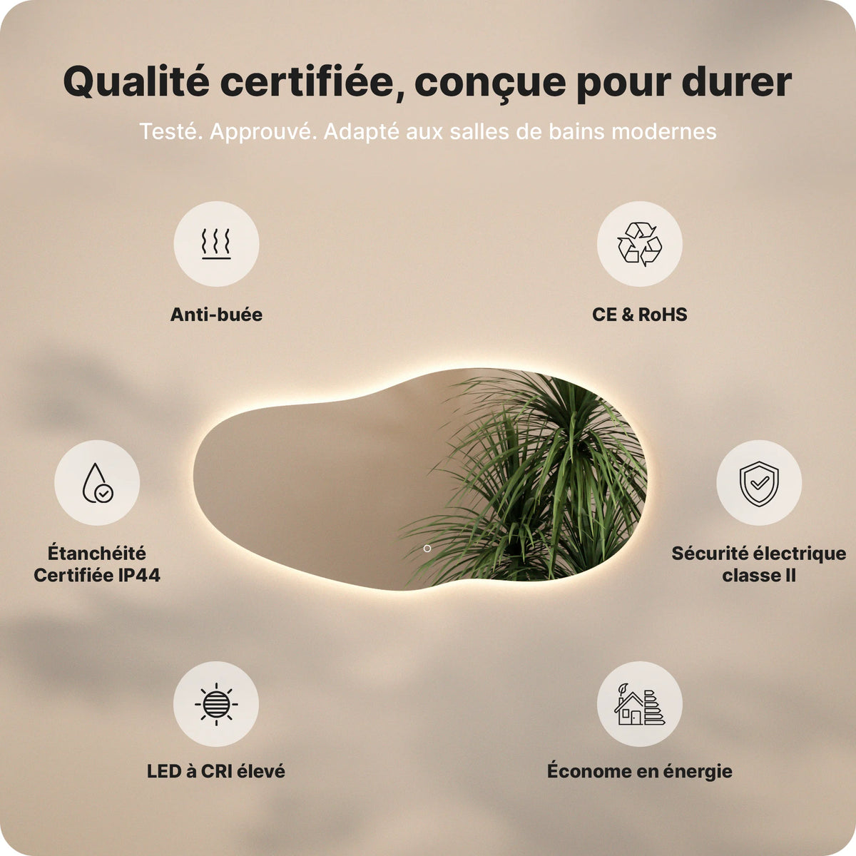 Miroir de salle de bain - 120x60 - Asymétrique - sans cadre - Précommander