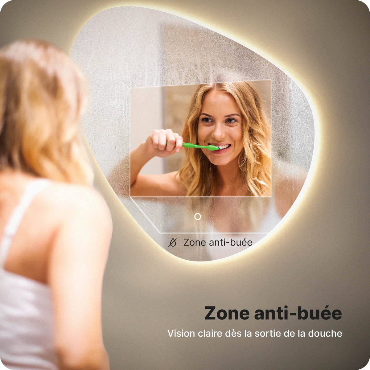 Miroir de salle de bain - 80x80cm Asymétrique - Sans cadre - Précommander