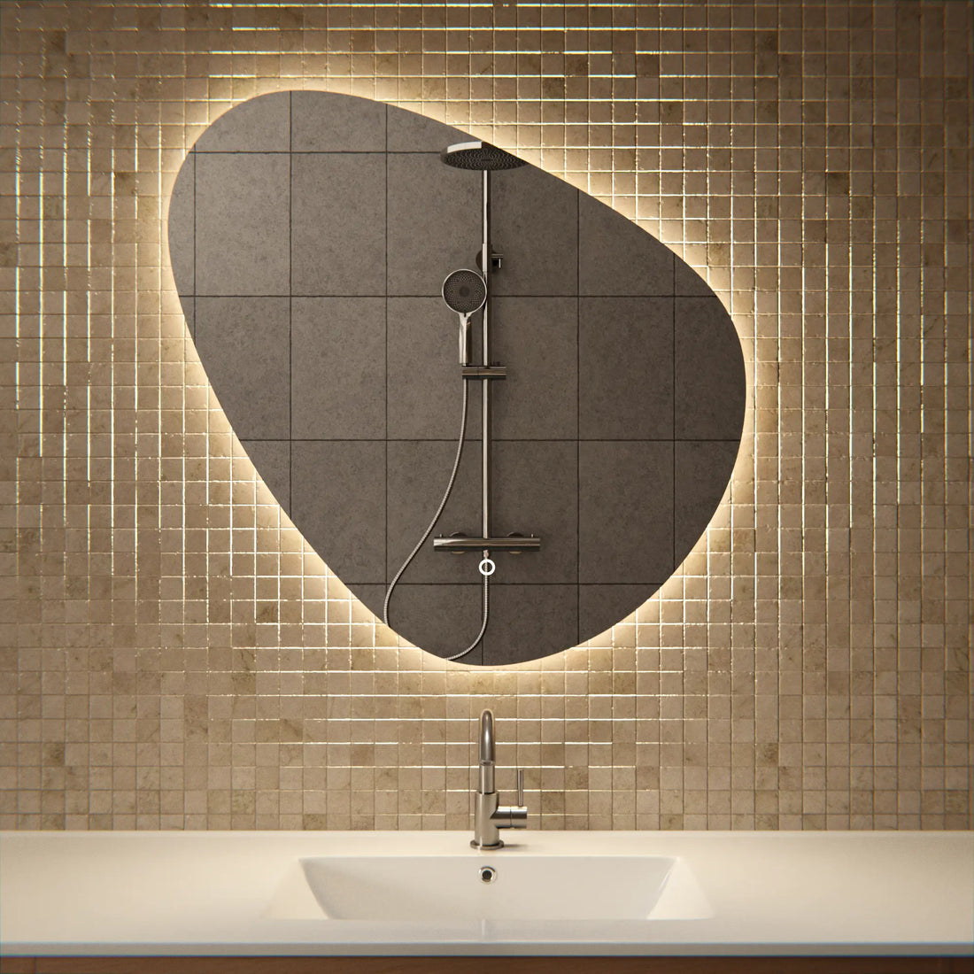 Miroir de salle de bain - 80x80cm Asymétrique - Sans cadre
