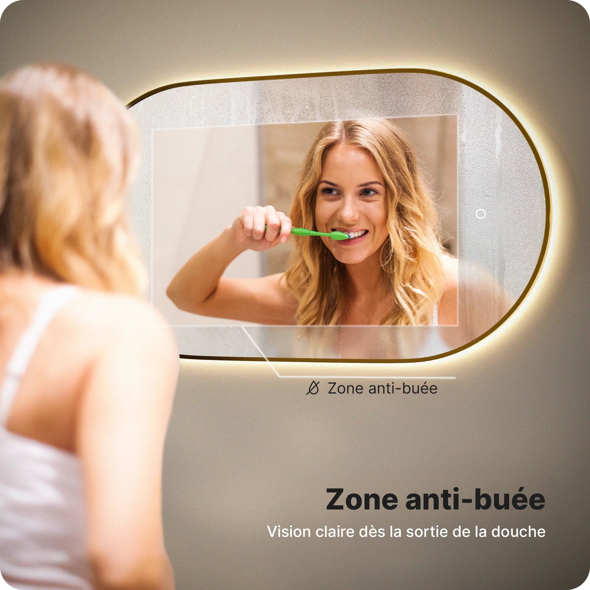 Miroir de salle de bain - 90x50cm Ovale - Cadre Doré - Précommander