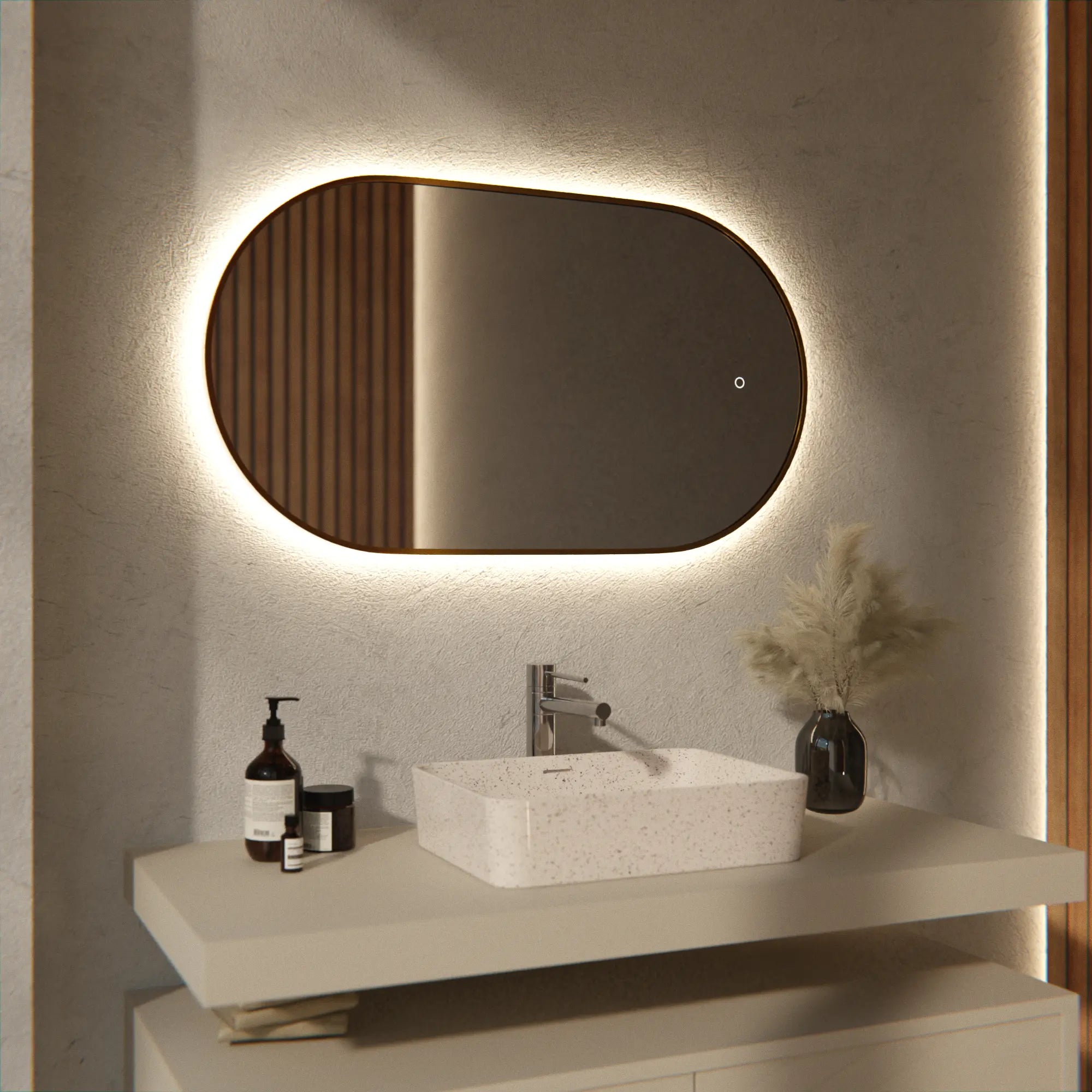Miroir de salle de bain - 90x50cm Ovale - Cadre Doré - Précommander