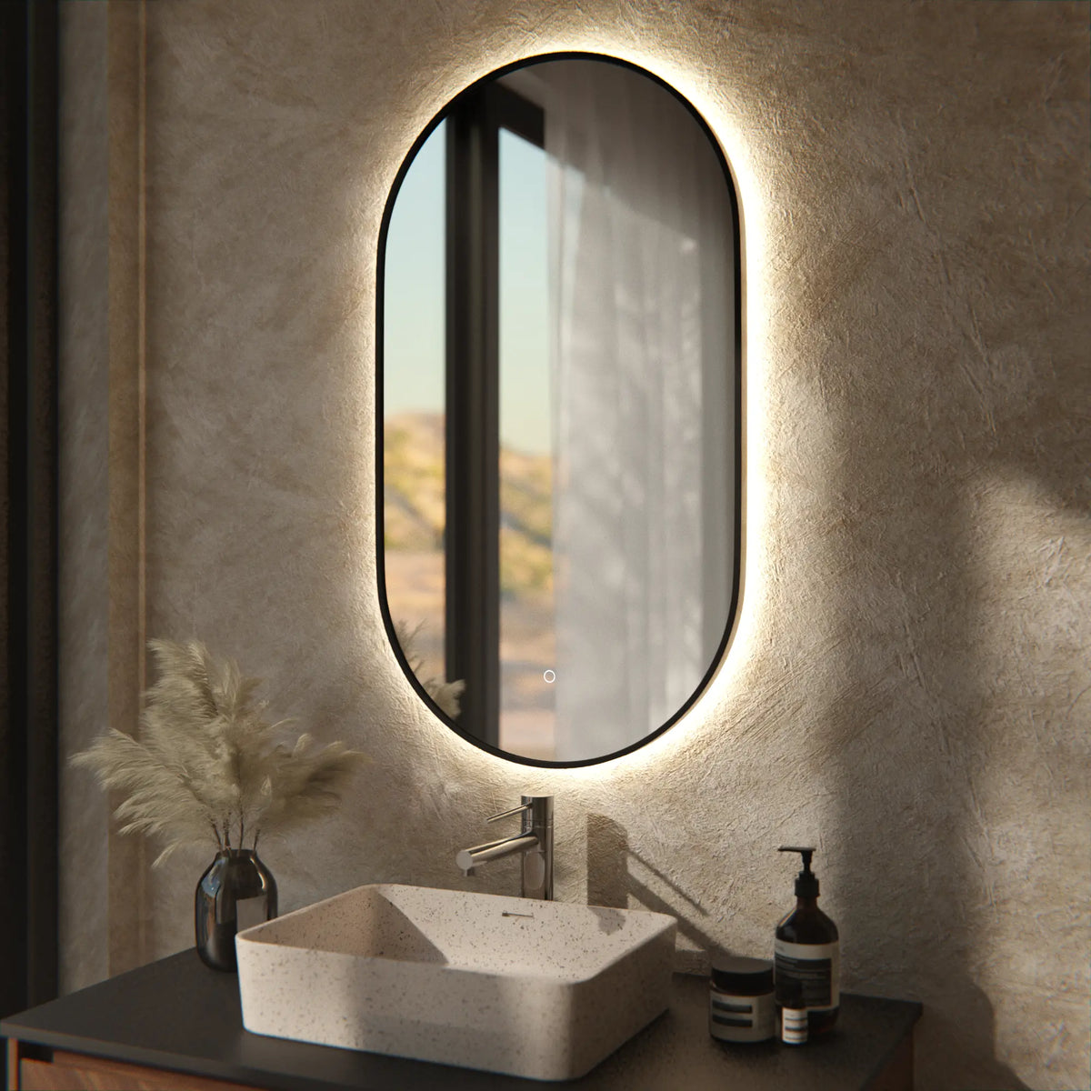 Miroir de Salle de Bain - 90x50cm - Cadre Noir