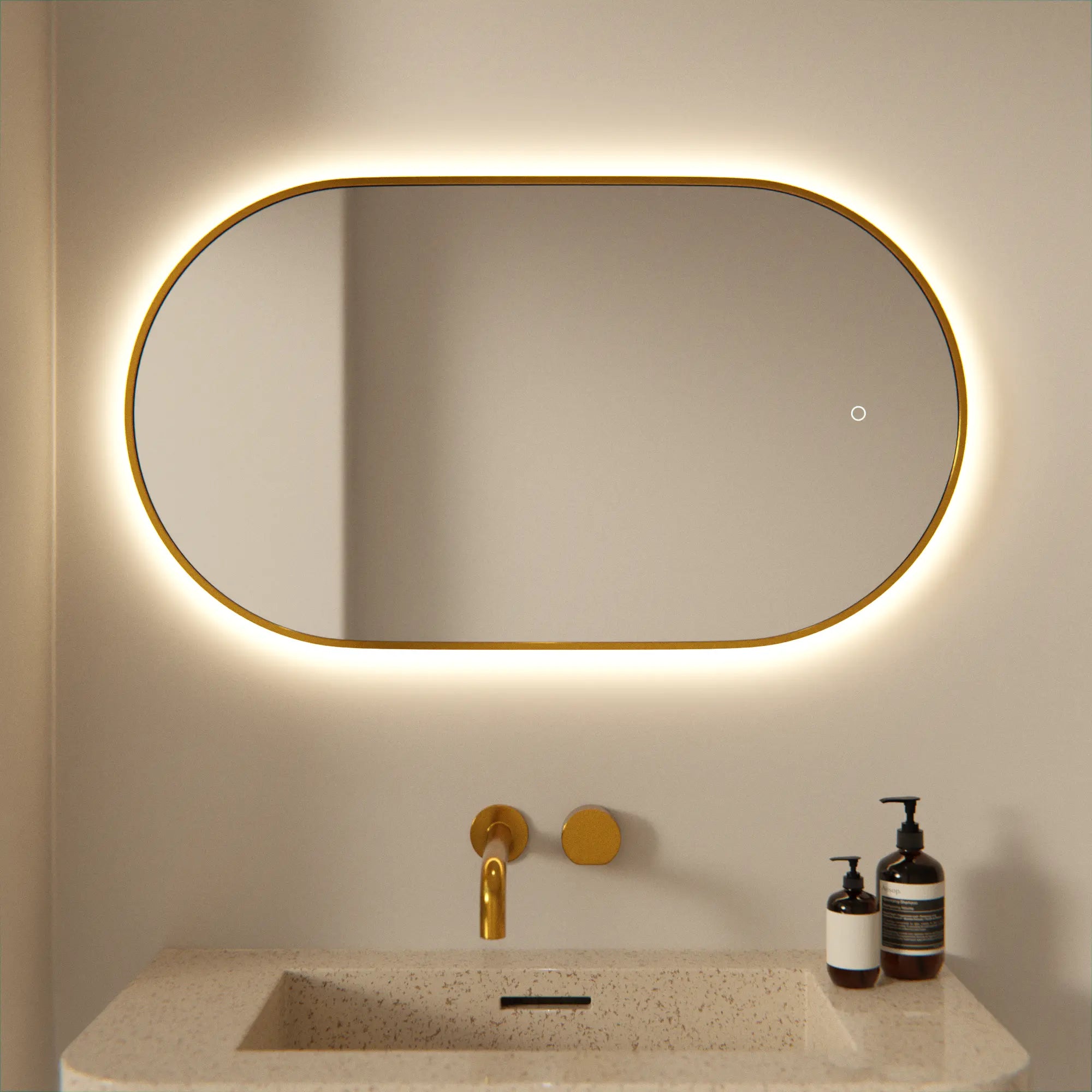 Miroir de salle de bain - 90x50cm Ovale - Cadre Doré - Précommander
