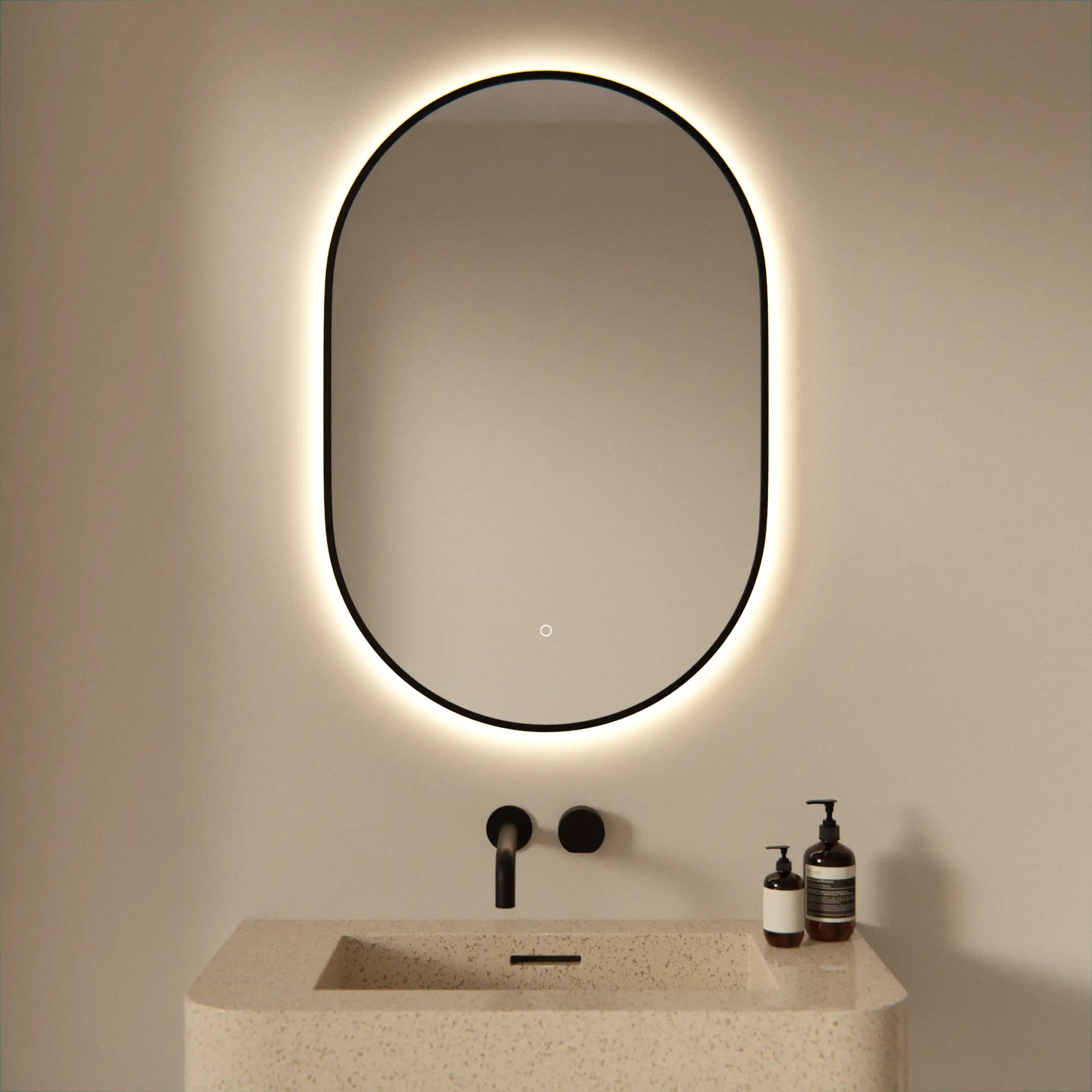 Miroir de Salle de Bain - 90x60cm - Cadre Noir