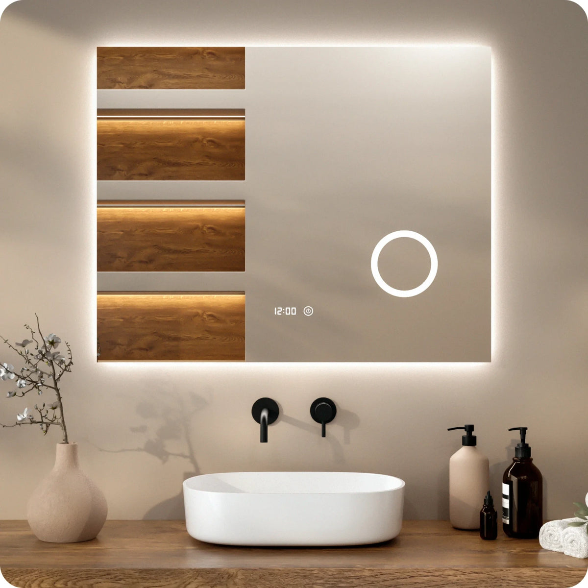 miroir de salle de bain - 100x80 cm - Rectangulaire - Sans Cadre - Précommander