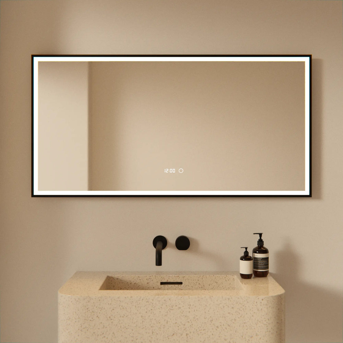 Miroir de salle de bain - 120x60 - Rectangulaire - Cadre noir - Précommander
