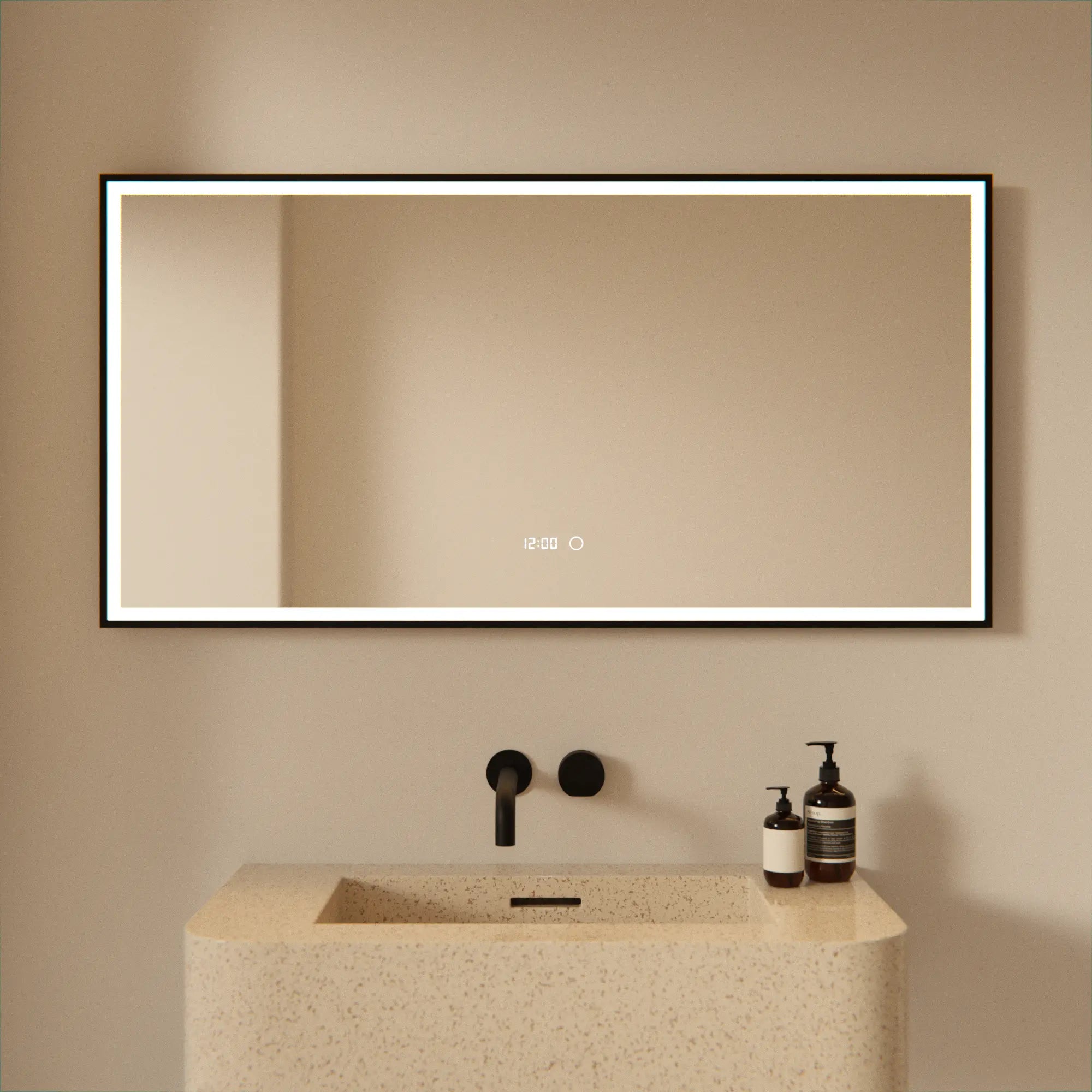 Miroir de salle de bain - 120x60 - Rectangulaire - Cadre noir