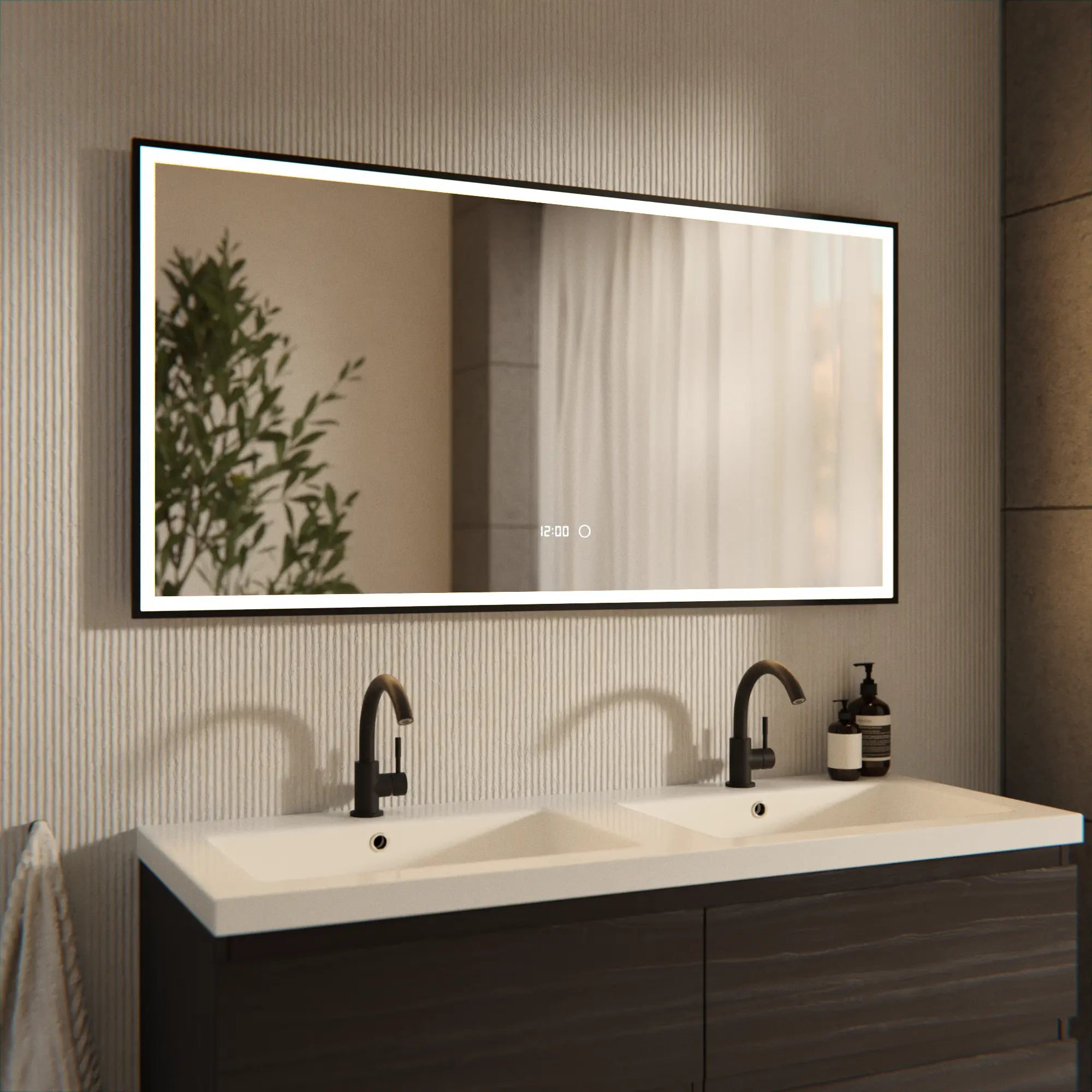 Miroir de salle de bain - 120x60 - Rectangulaire - Cadre noir