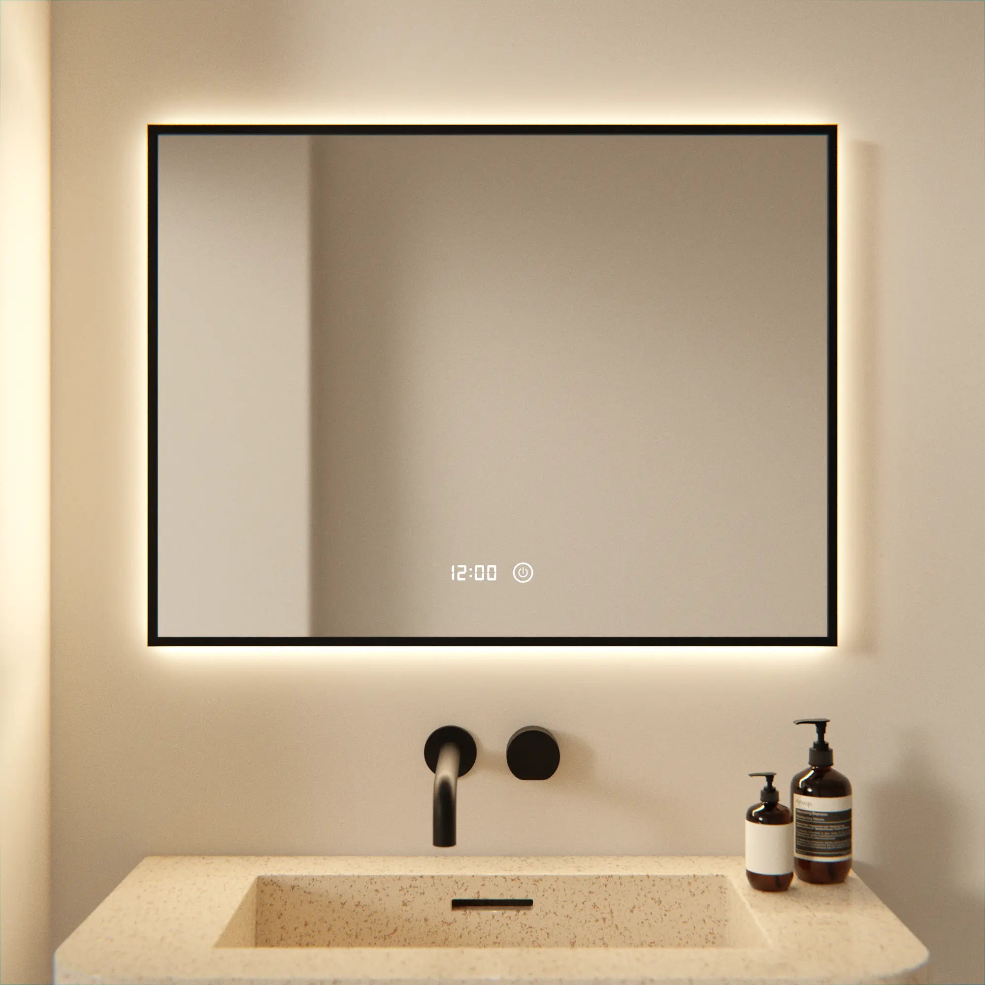miroir de salle de bain - 80x60cm - Rectangulaire - Cadre Noir