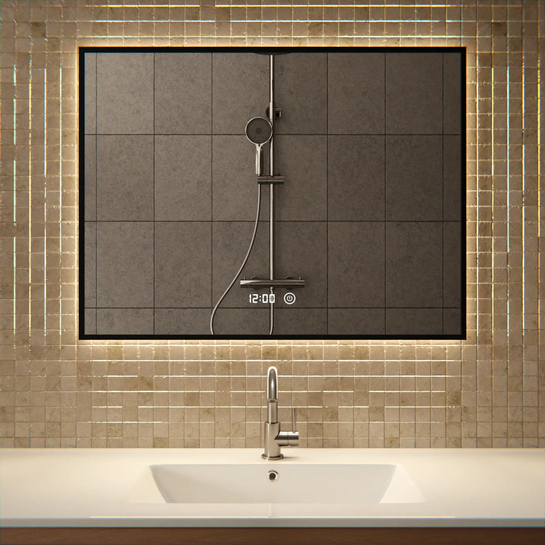 miroir de salle de bain - 80x60cm - Rectangulaire - Cadre Noir