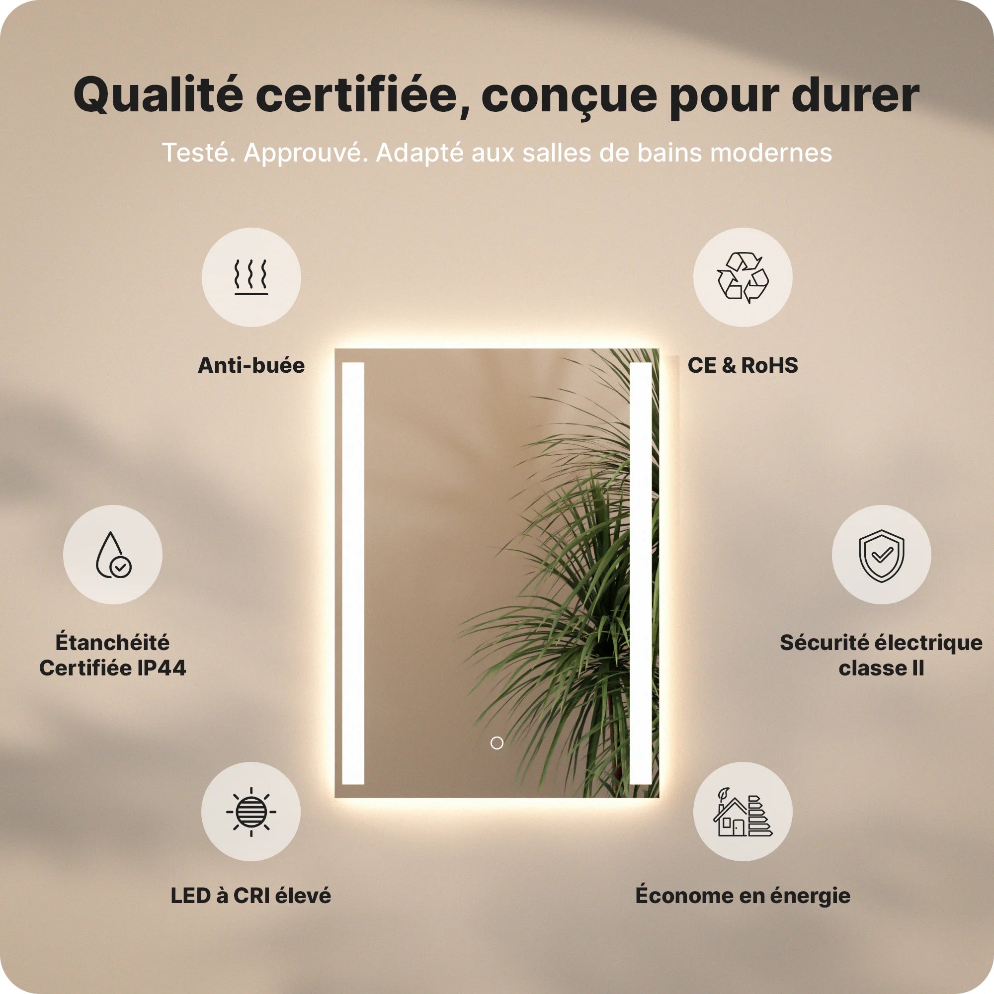 Miroir de salle de bain - 90x65cm Rectangulaire - Sans cadre