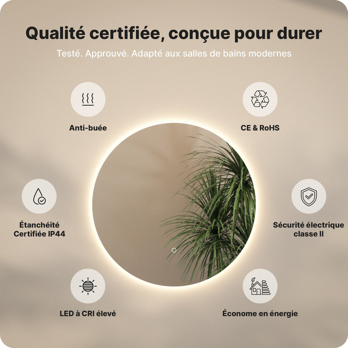 Miroir de salle de bains - 100 cm - Sans cadre