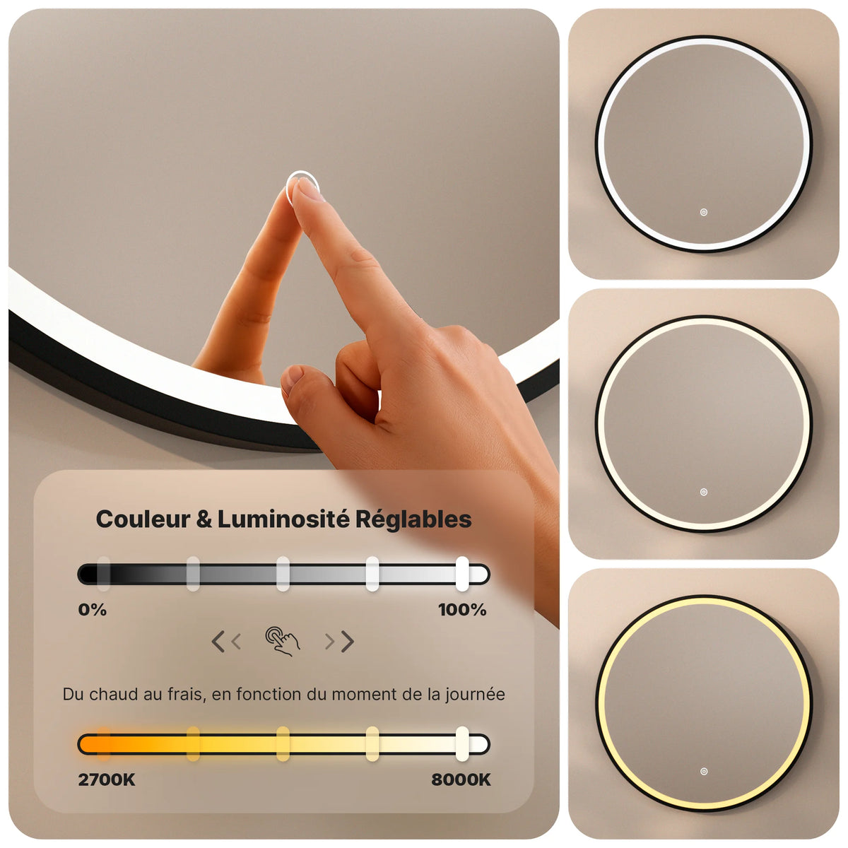 Miroir de salle de bain - 80cm - Cadre noir