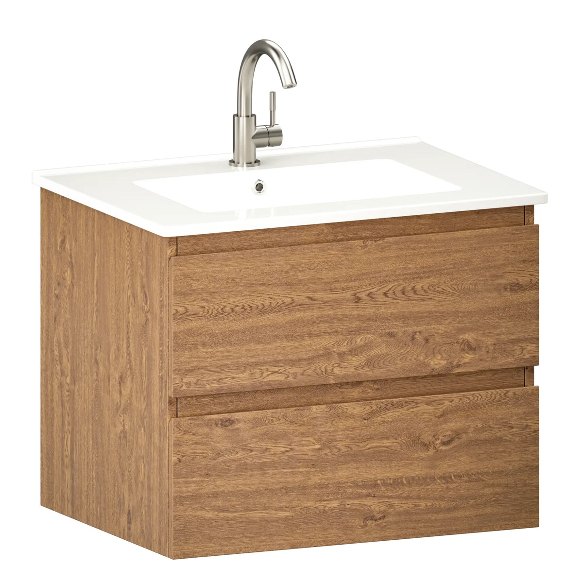 Meuble de salle de bains Norvi - 60 cm - Chêne chaud - Lavabo blanc