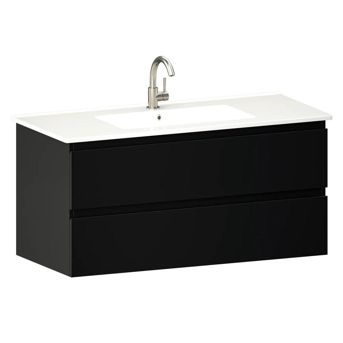 Meuble de salle de bains Varo - 100 cm - Noir - Lavabo blanc