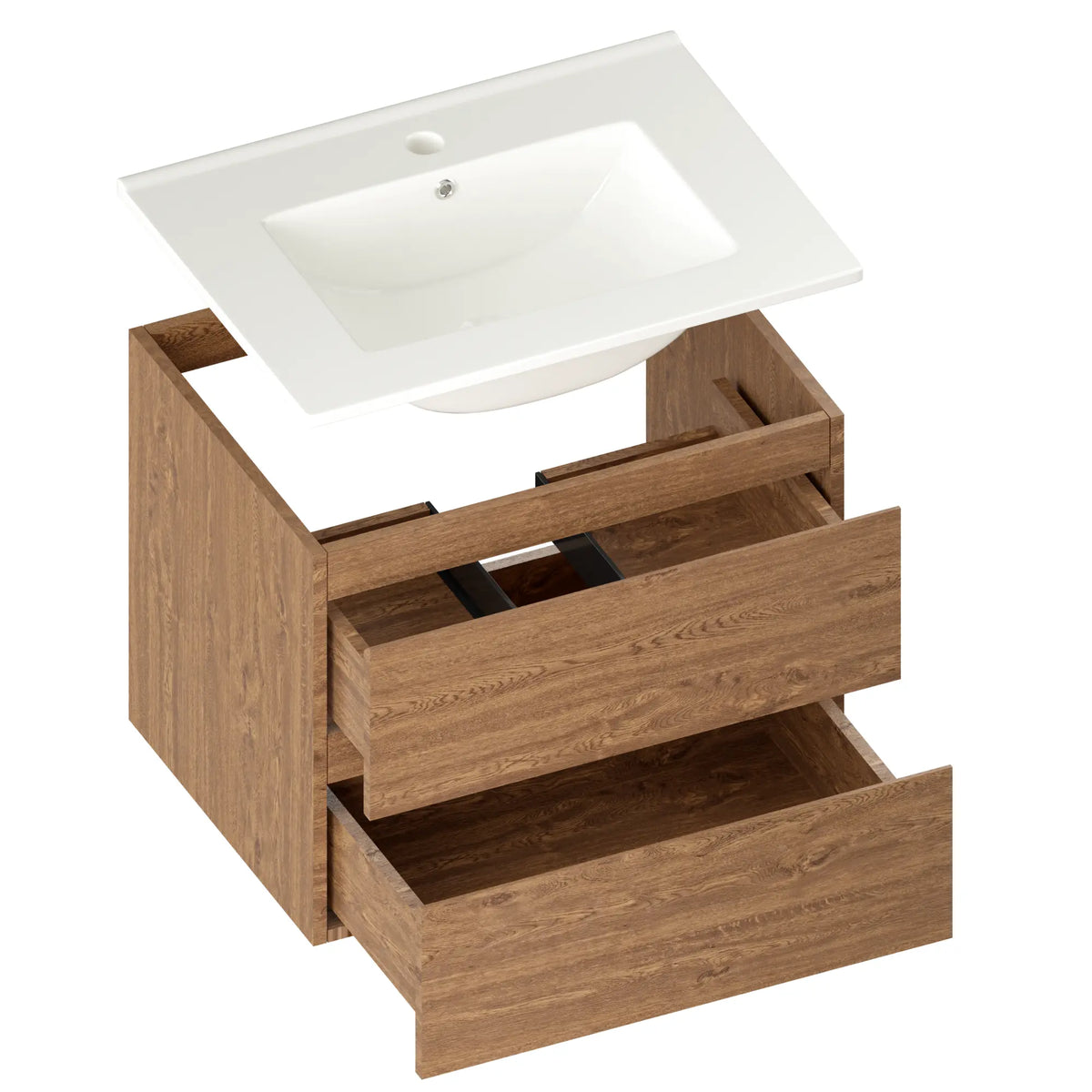 Meuble de salle de bains Norvi - 60 cm - Chêne chaud - Lavabo blanc
